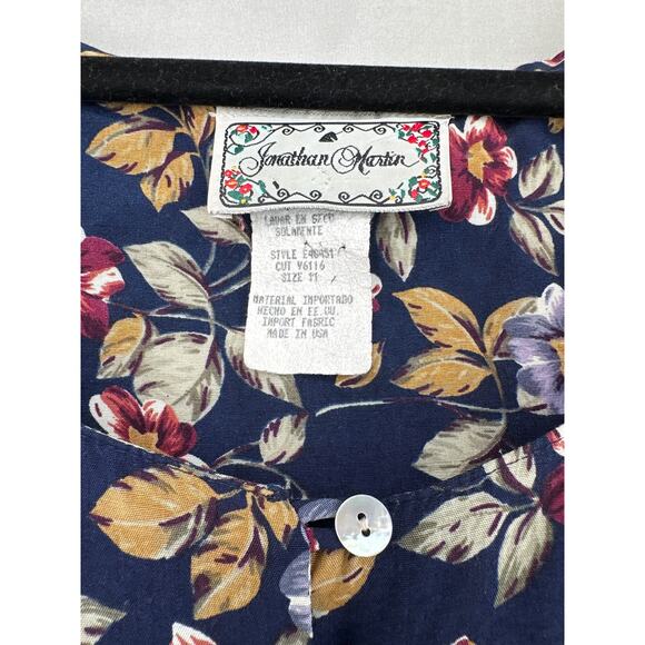 90s Vintage Dress Womens Medium Navy Blue Floral Maxi Cottagecore Button Boho - Picture 2 of 7